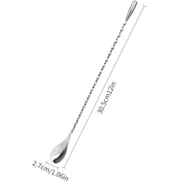 Hermia Cuchara de Cóctel de Acero Inoxidable Plateada para Mezclar Bebidas Profesional, 30.5 cm